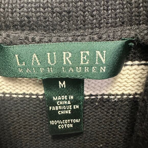 Lauren Ralph Lauren navy & white striped shawl collar sweater size medium - Picture 2 of 15